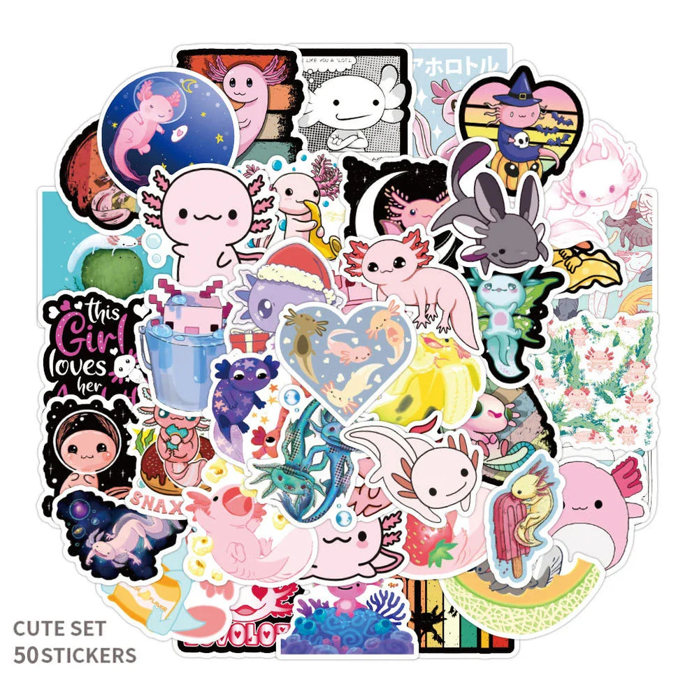 Axolotl Stickers Pack: Cute Animal Decals for Guitar, Motorcycle, Luggage, DIY, Kids' Toys (ONLINE ORDER ONLY)