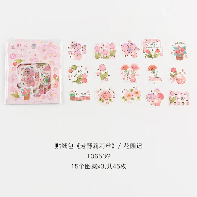 45pcs/lot Garden Story Series Stickers Scrapbooking Decorative Sticker DIY Diary Album Stick Label School Stationery Gift (ONLINE ORDER ONLY)