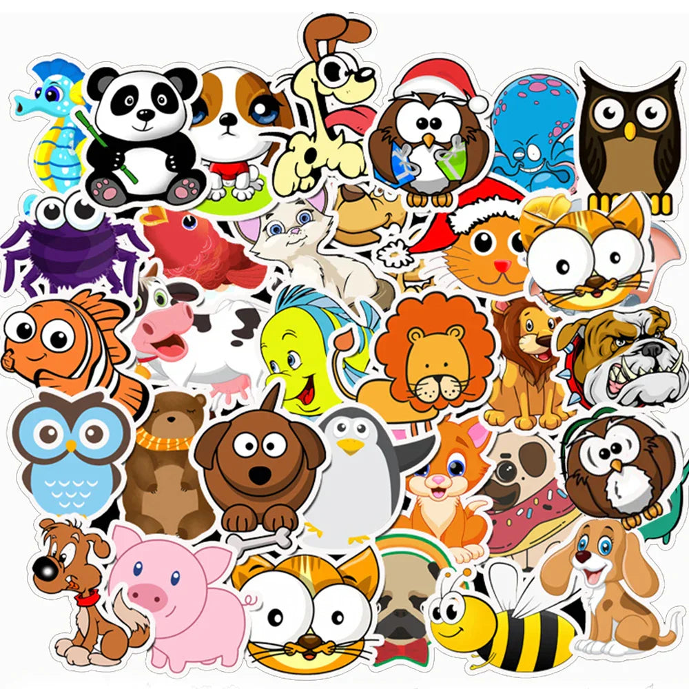 Cartoon Animal Stickers Waterproof Decals for Laptop Guitar Luggage Phone Bike (Online Order Only)