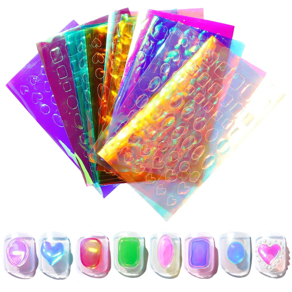 Aurora Ice Glass Nail Stickers, Holographic Laser Nail Decals, 11 Sheets Nail Art Decoration (Online Order Only)