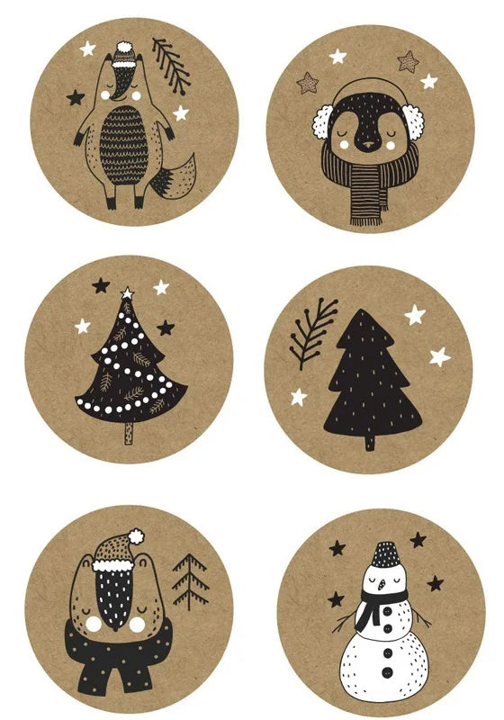 100-500Pcs Merry Christmas Sticker Christmas Party Holiday Decoration Gift Sealing Glue Baking Packaging Sticker Label 1inch (Online Order Only)