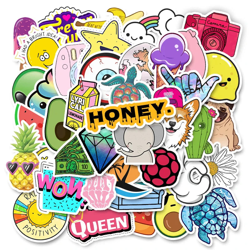 50 PCS/Pack VSCO Girl Stickers Waterproof Cool Stickers For Skateboard Laptop Suitcase Motorcycle Car Decal Toys For Children (Online Order Only)