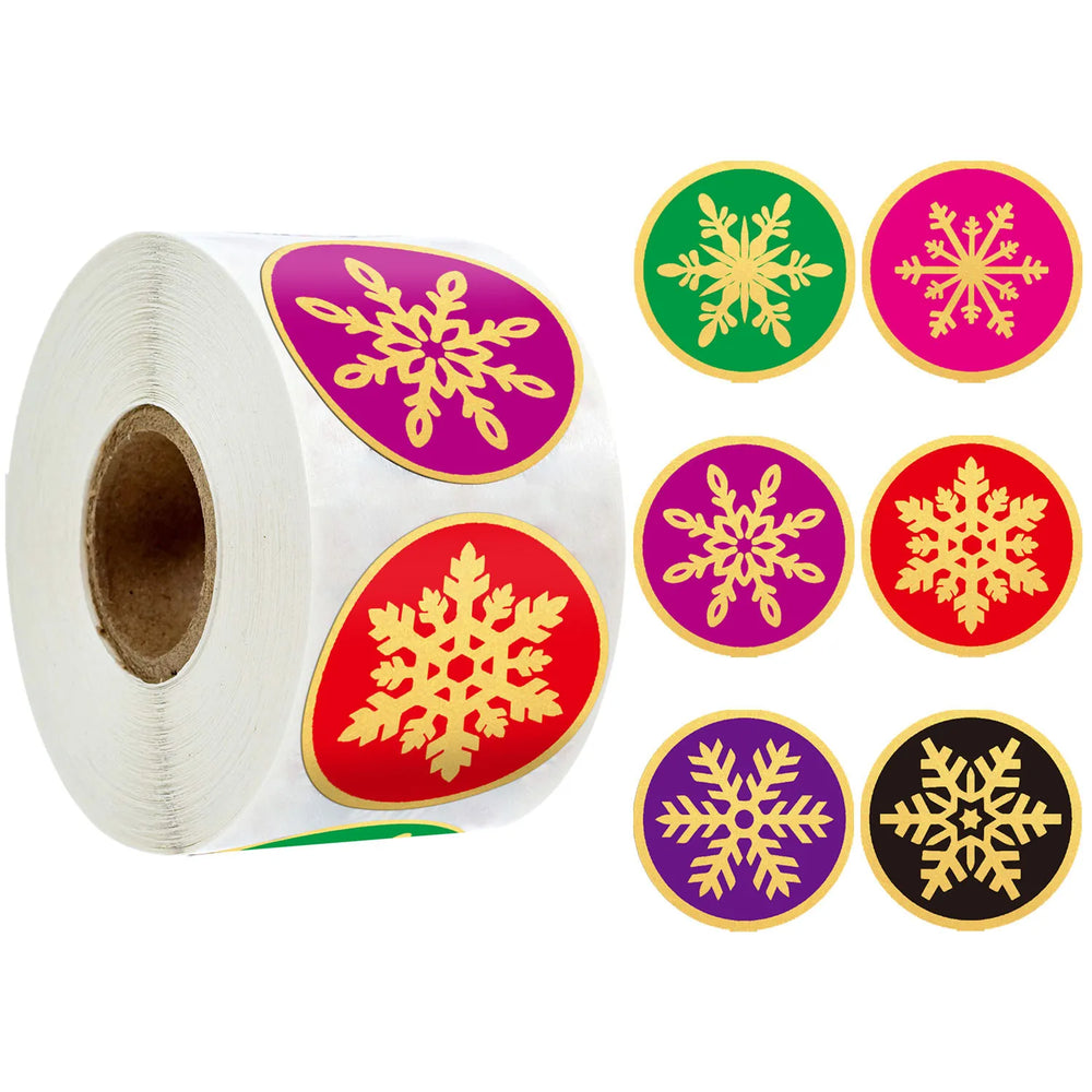 100-500pcs Color Snowflake Merry Christmas Sticker Gift Envelope Sealing Label Decoration Stationery Sticker 2.5cm (ONLINE ORDER ONLY)