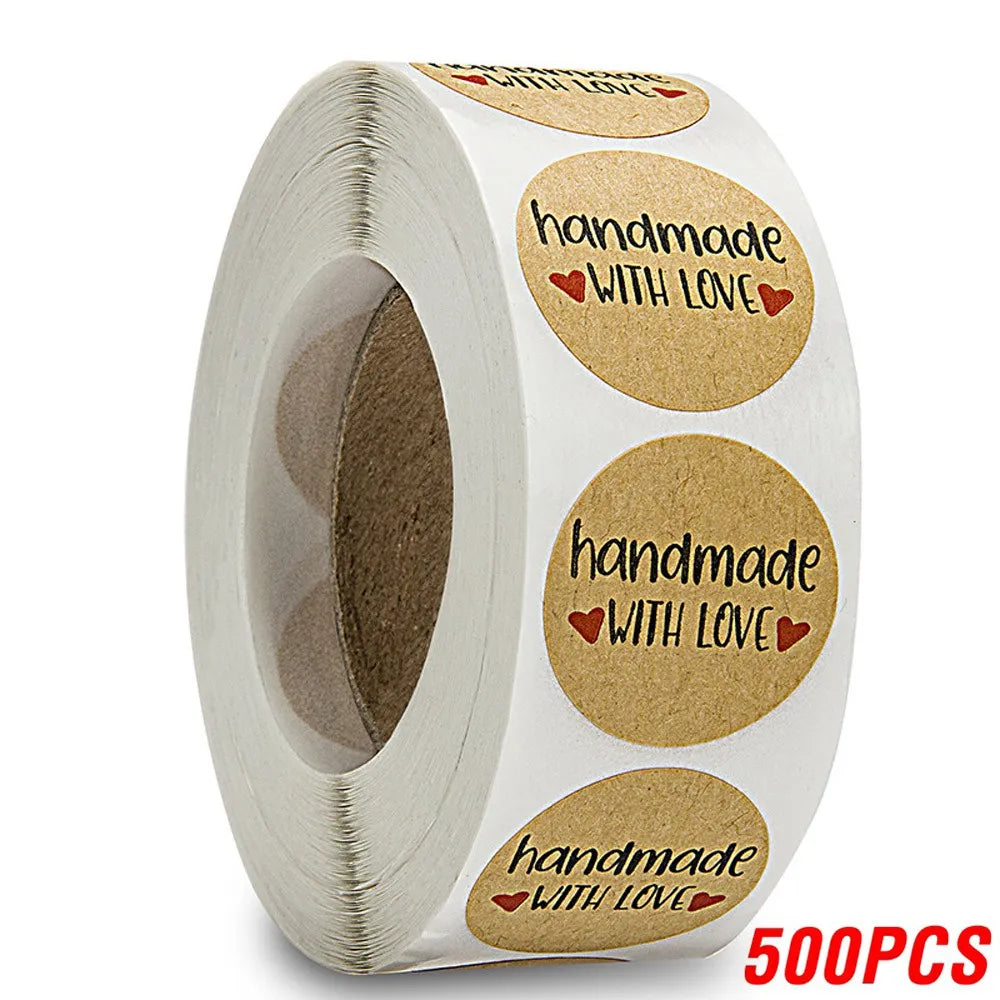 100-500pcs Kraft Paper Sticker Handmade With Love Round Adhesive Labels Baking Wedding Decoration Party Decoration Stickers (ONLINE ORDER ONLY)