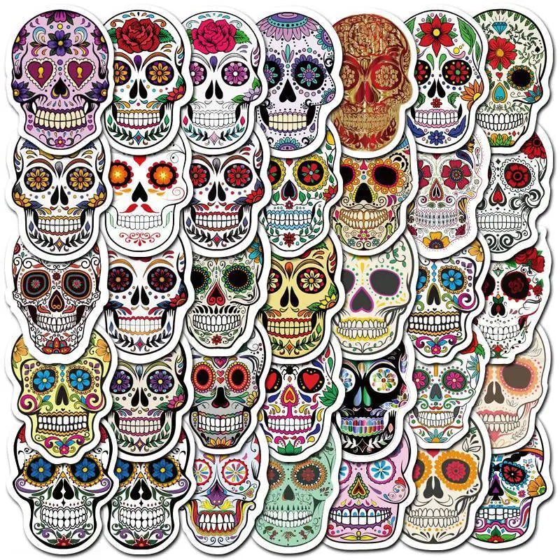 10/30/50PCS Colorful Skull Skeleton Funny Stickers DIY Car Motorcycle Luggage Phone Guitar Laptop Waterproof Joke Toy Sticker (ONLINE ORDER ONLY)