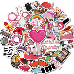 Funny Makeup Lipstick Perfume Cartoon Stickers for Skateboard, Luggage, Laptop, Motorcycle - 10/30/45pcs (ONLINE ORDER ONLY)
