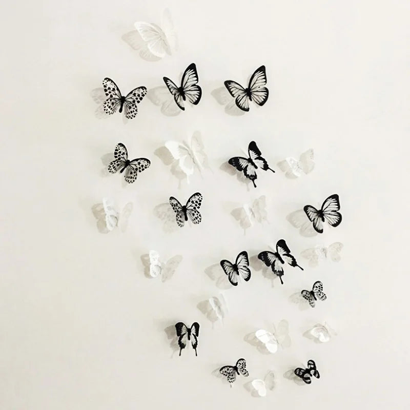3D Crystal Butterfly Wall Stickers - Black & White, 18 Pcs, Living Room & Bedroom Decor (Online Order Only)