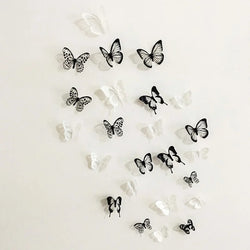 3D Crystal Butterfly Wall Stickers - Black & White, 18 Pcs, Living Room & Bedroom Decor (Online Order Only)