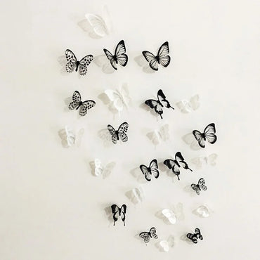 3D Crystal Butterfly Wall Stickers - Black & White, 18 Pcs, Living Room & Bedroom Decor (Online Order Only)