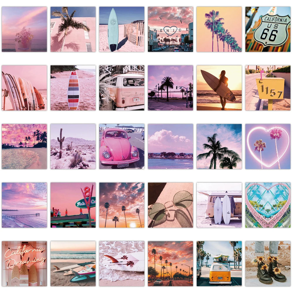 10/30/62pcs Pink Landscape Aesthetic California Sunshine Sticker Packs (ONLINE ORDER ONLY)