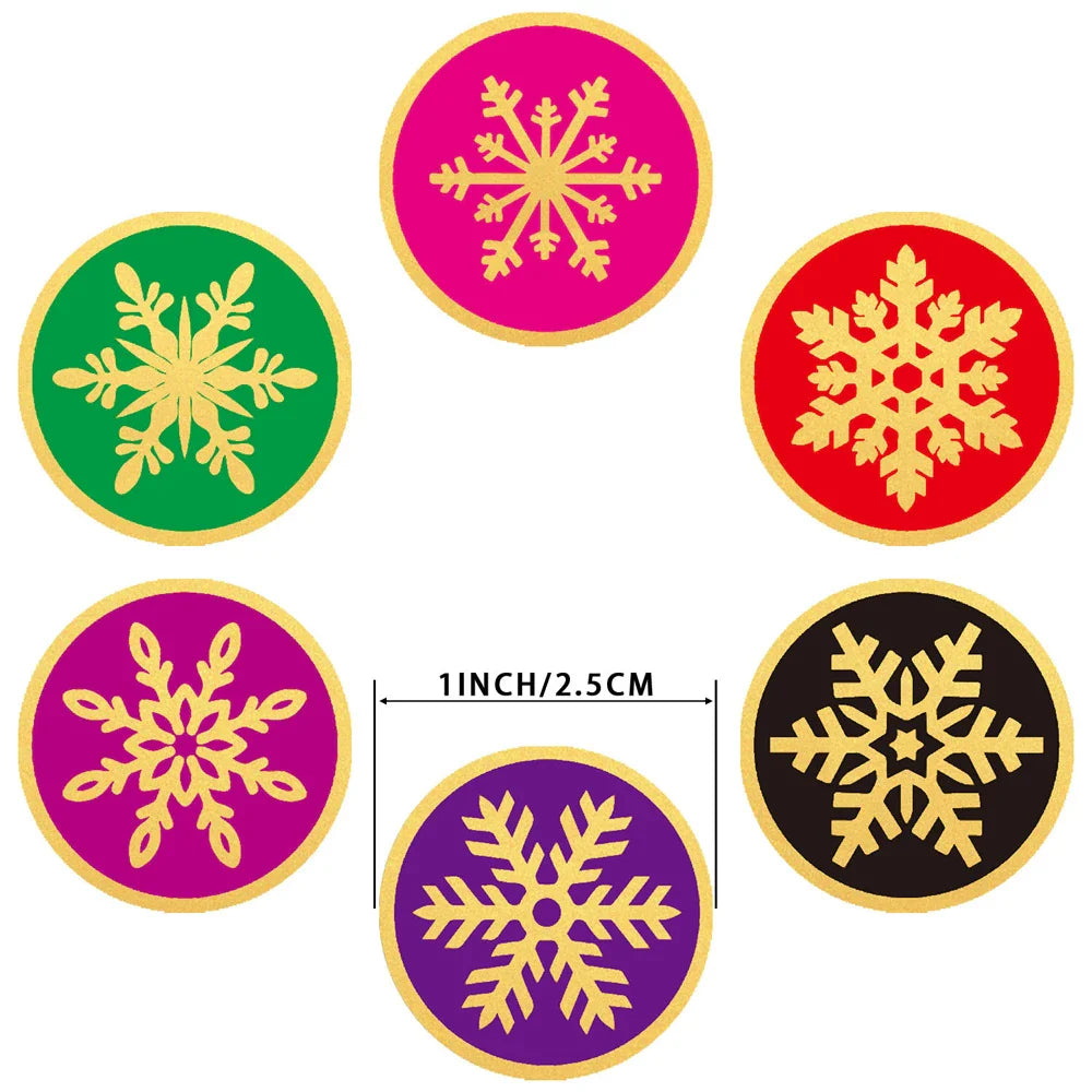 100-500PCS Christmas Snowflake Sticker DIY Baking Sticker Round Adhesive Scrapbooking Christmas stickers (ONLINE ORDER ONLY)