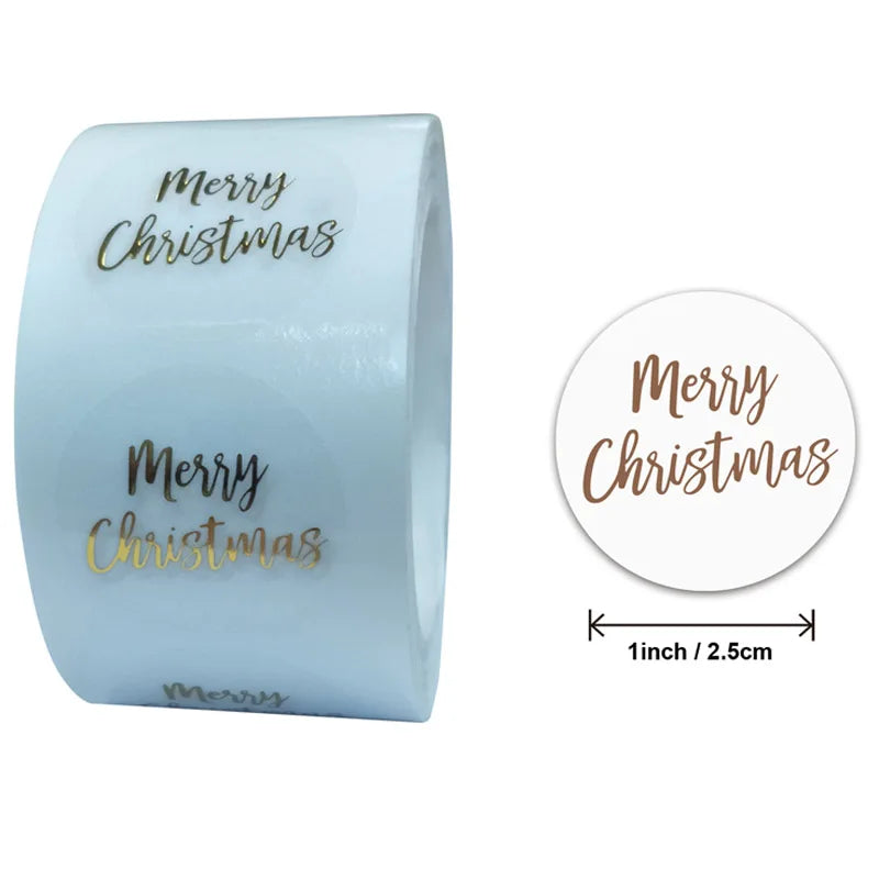 Merry Christmas Stickers 100-500pcs Round Golden Plated Stickers Gift Candy Box Homemade Cookies Bag Sealing Decoration Decals (Online Order Only)
