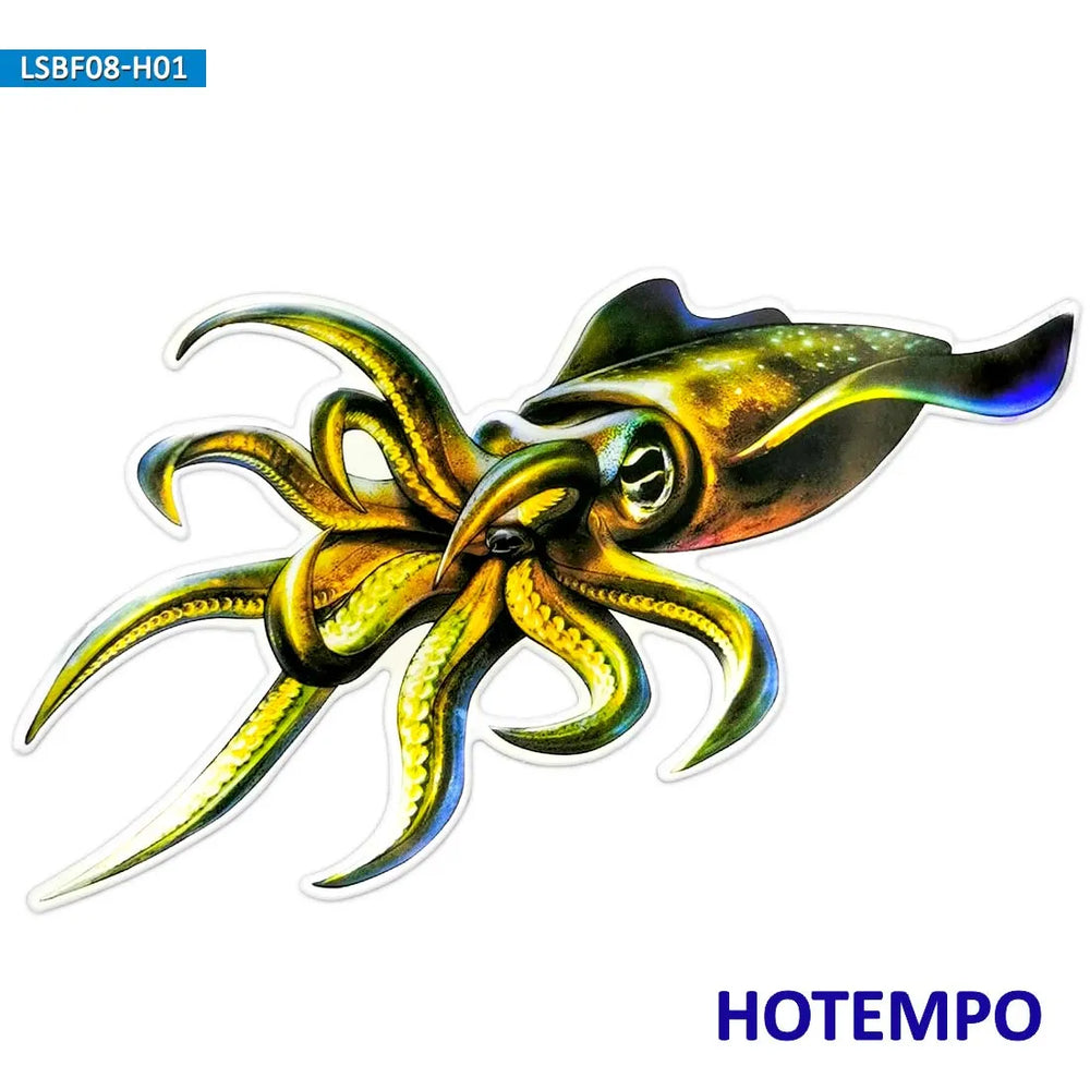 7.87inch 20cm Laser Big Size Sea Fish Squid Yellowfin Bluefin Perch Holographic Stickers for Fisherman Boats Luggage Car Sticker (ONLINE ORDER ONLY)