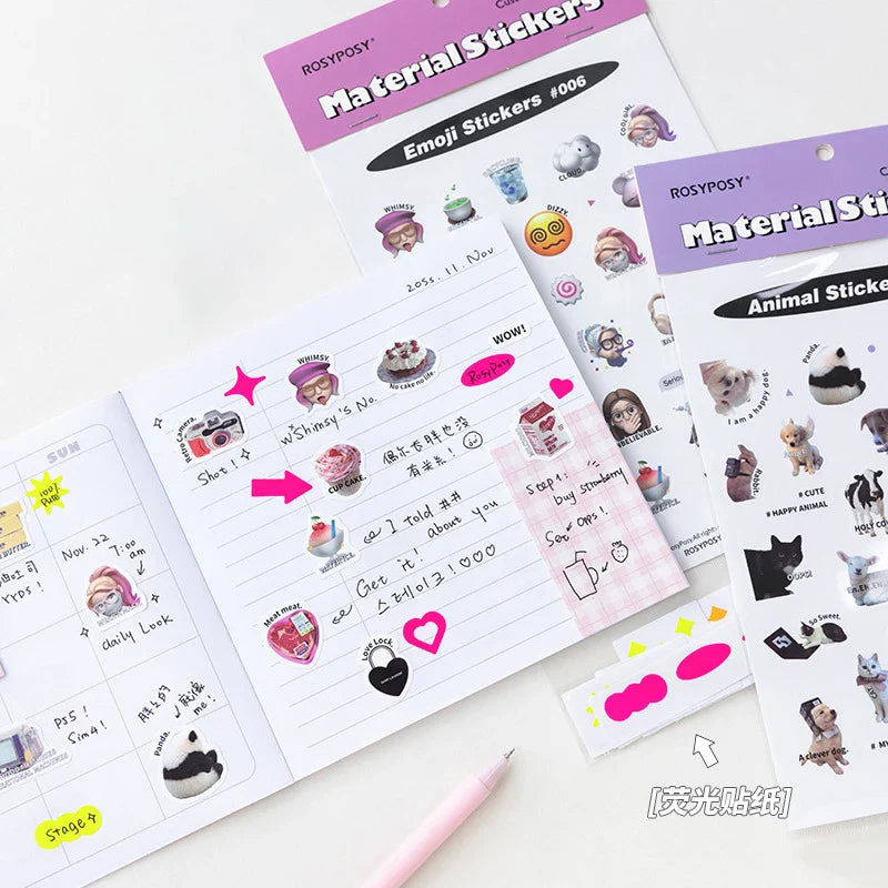 17Pcs Cute Animal Sticker ins DIY Decoration Ablum Diary Scrapbooking Journal Adhesive Sticker Stationery Art Crafts (ONLINE ORDER ONLY)