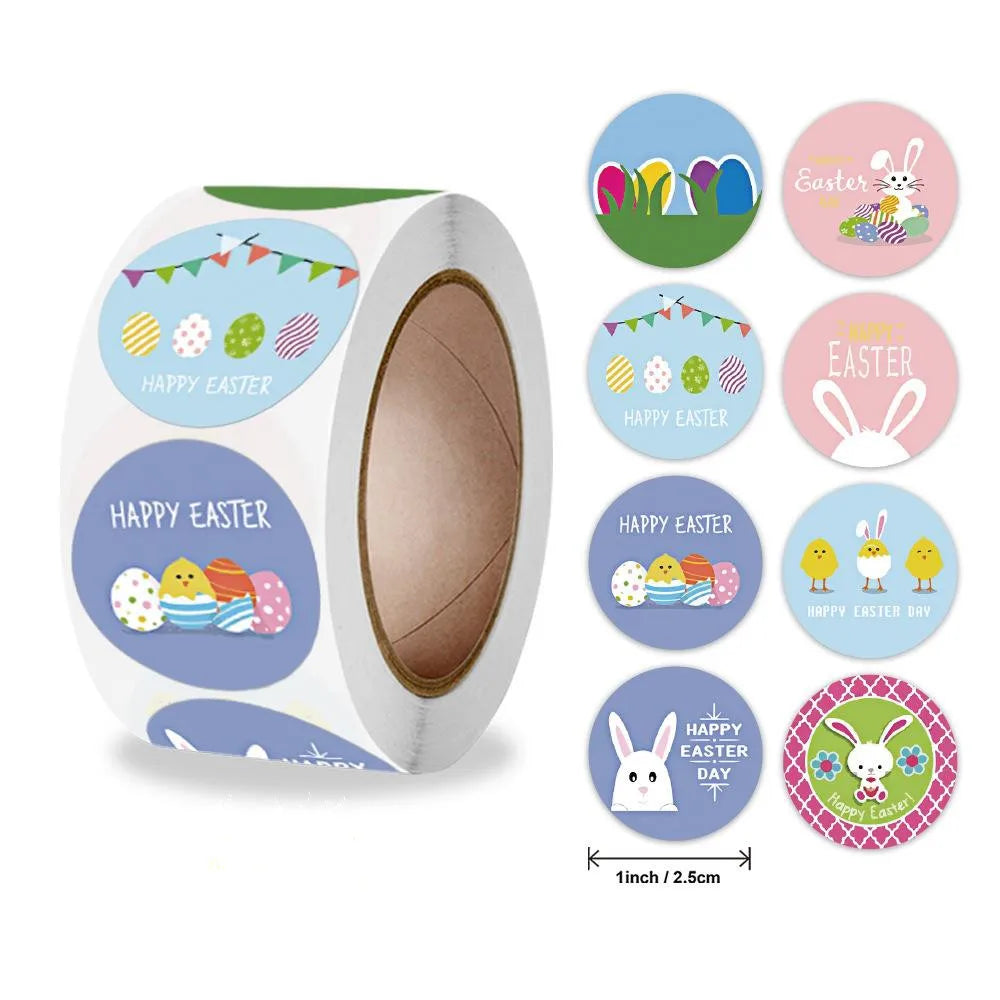 500 Pcs New Roll Cute Rabbit Easter Egg Theme Sticker Holiday Gift Decoration Sticker (ONLINE ORDER ONLY)