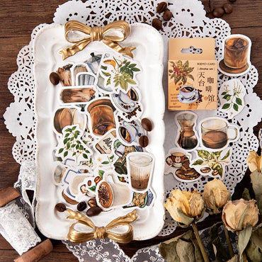 45pcs Vintage Coffee Shop Stickers Set for Scrapbooking, Journal, Planner, DIY Crafts, Photo Album (ONLINE ORDER ONLY)