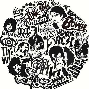 10/30/50Pcs Black and White Rock Band Stickers DIY Waterproof Skateboard Guitar Motorcycle Luggage Graffiti Cool Sticker Kid Toy (Online Order Only)