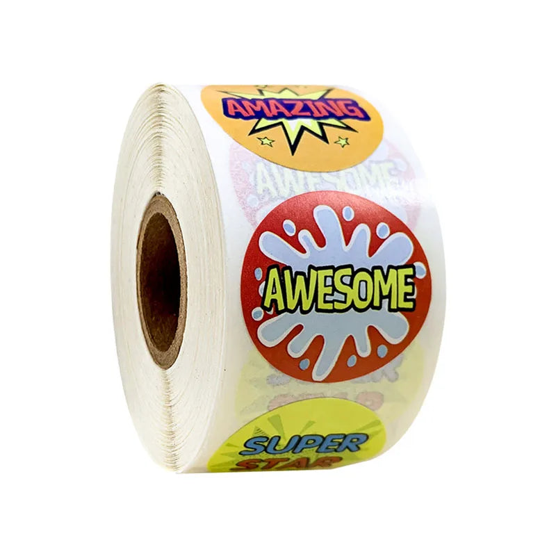 8 Designs Cute Stickers English Reward Sticker 100-500pcs/roll 1 inch for Encourage Children Girls Boys School Teacher Supplies (ONLINE ORDER ONLY)