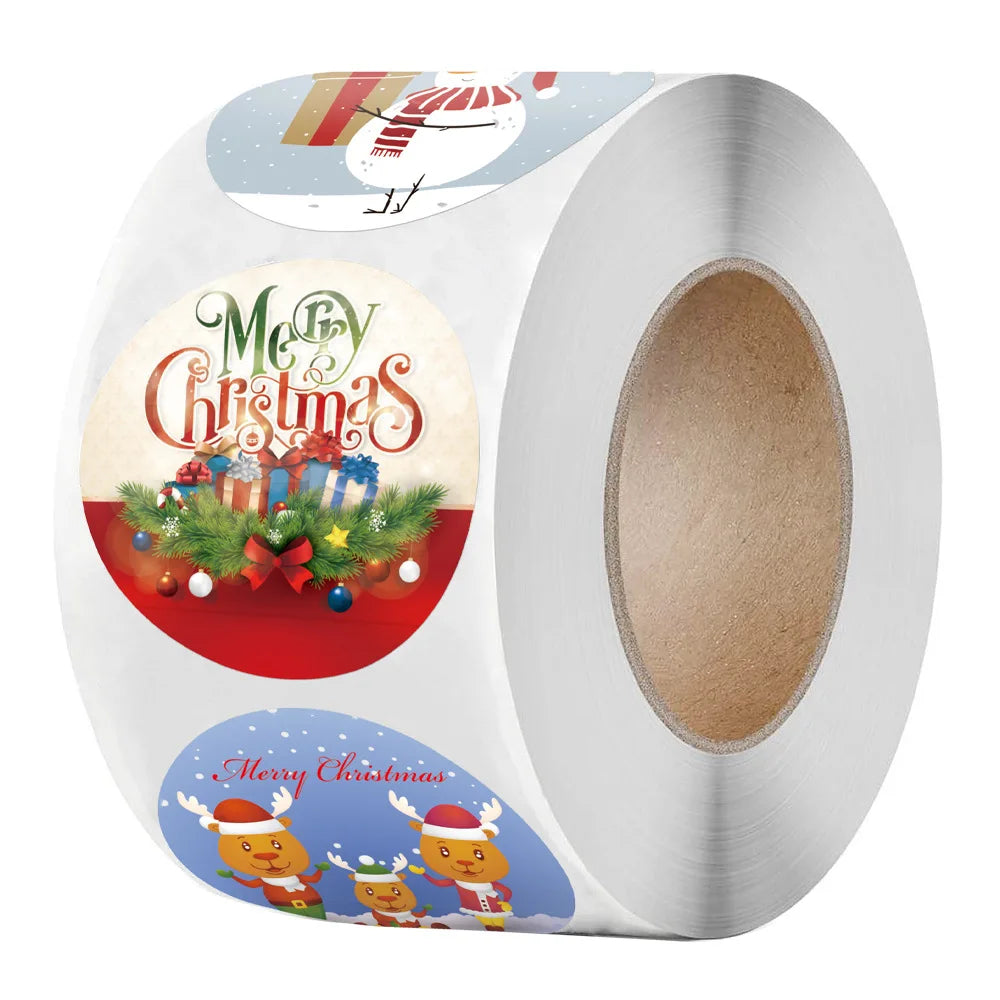 100-500Pcs Merry Christmas Sticker Christmas Party Holiday Decoration Gift Sealing Glue Baking Packaging Sticker Label 1inch (ONLINE ORDER ONLY)