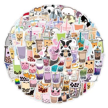 10/30/50/100pcs Bubble Tea Kawaii Stickers Aesthetic Decorative Water Bottle Scrapbooking Guitar Laptop Cute Cartoon Kids Decal (Online Order Only)