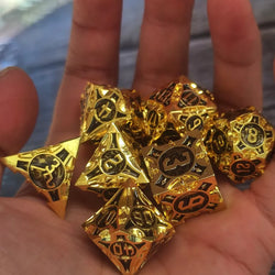 Gold w/black Barbed Strengthened Metal 7-Dice Set | Metal DND Dice (Online Only)