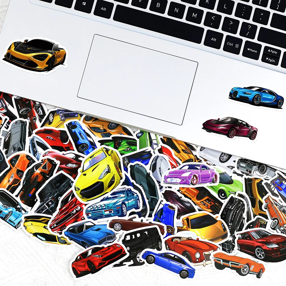 10/30/50/100PCS Retrofit Racing Sports Car Waterproof Stickers Cartoon Graffiti Decals Kids Toy Luggage Laptop Bike Car Sticker (ONLINE ORDER ONLY)