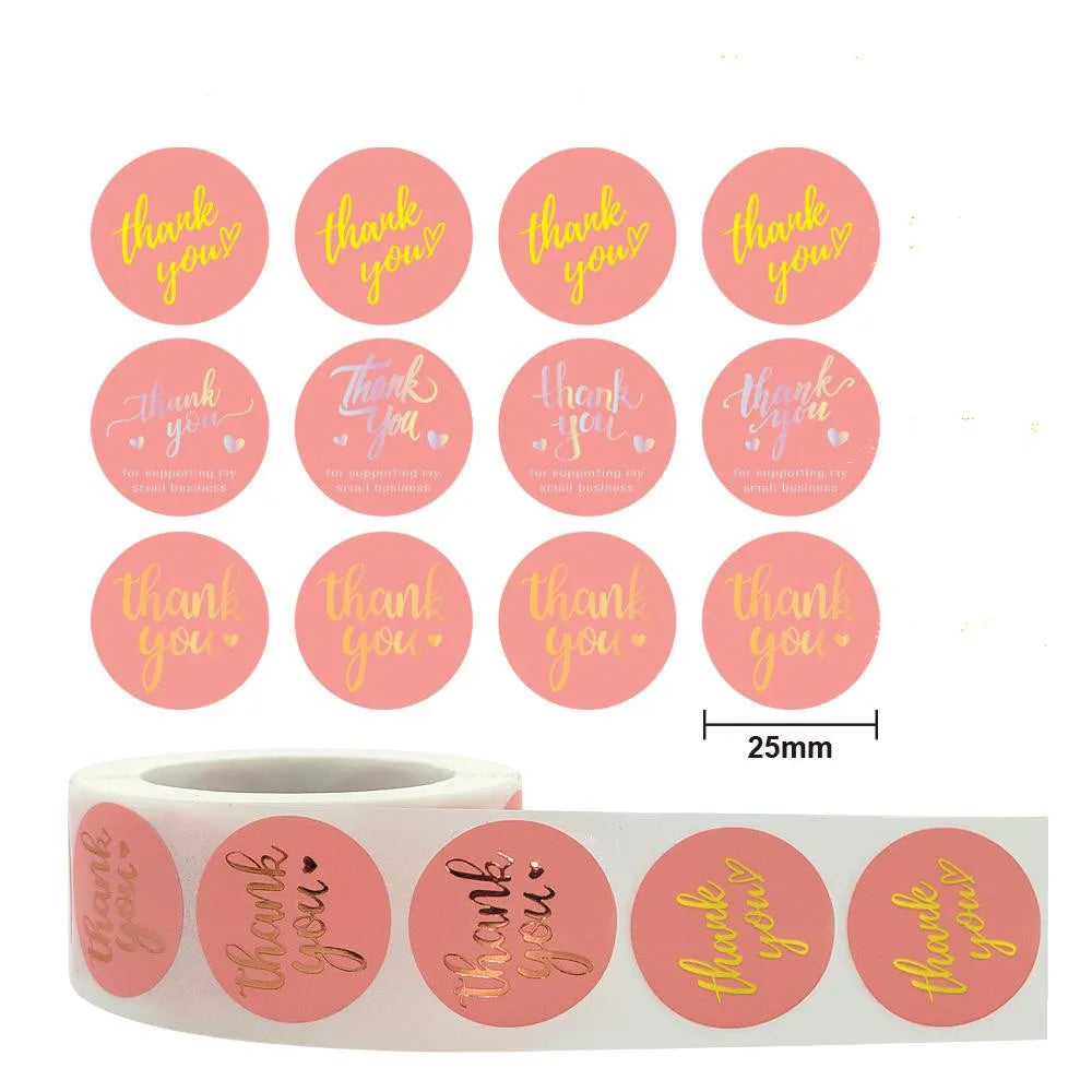 500 Pcs/roll Pink Hot Stamping Thank You Sealing Sticker Self-adhesive Film Sticker A Roll Of Various Hot Stamping Sticker (ONLINE ORDER ONLY)