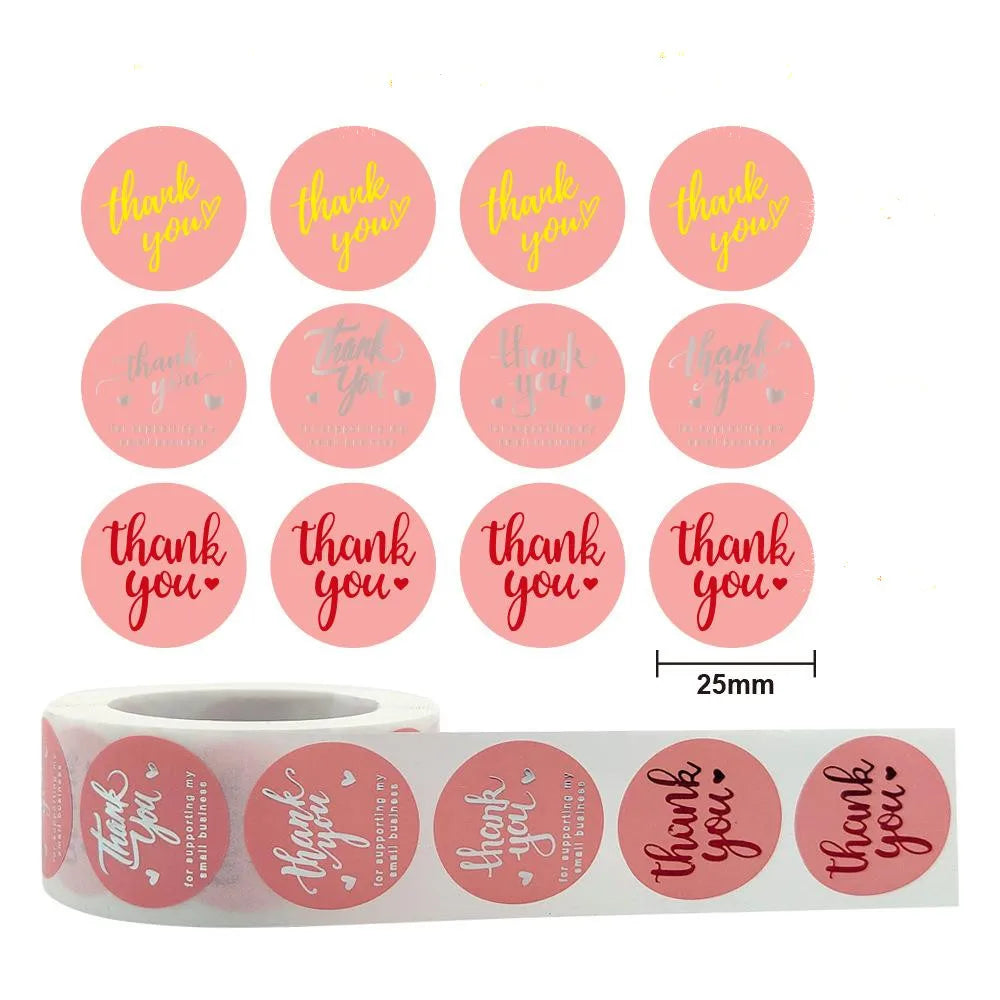 500 Pcs/roll Pink Hot Stamping Thank You Sealing Sticker Self-adhesive Film Sticker A Roll Of Various Hot Stamping Sticker (ONLINE ORDER ONLY)