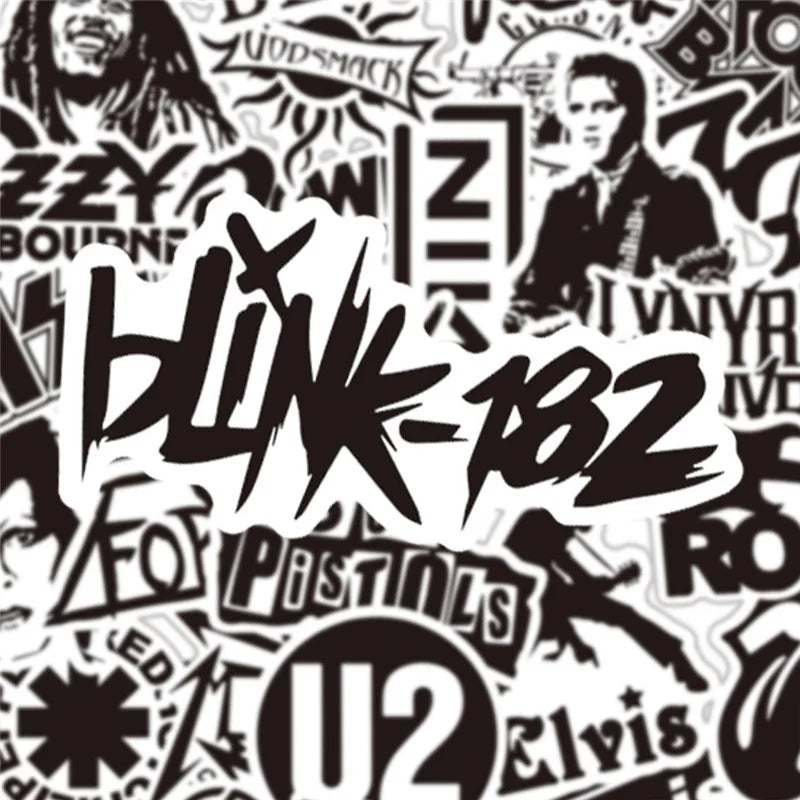 10/30/50Pcs Black and White Rock Band Stickers DIY Waterproof Skateboard Guitar Motorcycle Luggage Graffiti Cool Sticker Kid Toy (Online Order Only)