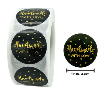 100-500pcs Black Handmade With Love 1 Inch Baking Label Wedding Sticker Party Label Decoration Envelope Seal Stationery Sticker (Online Order Only)