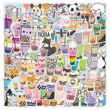 10/30/50/100pcs Bubble Tea Kawaii Stickers Aesthetic Decorative Water Bottle Scrapbooking Guitar Laptop Cute Cartoon Kids Decal (Online Order Only)