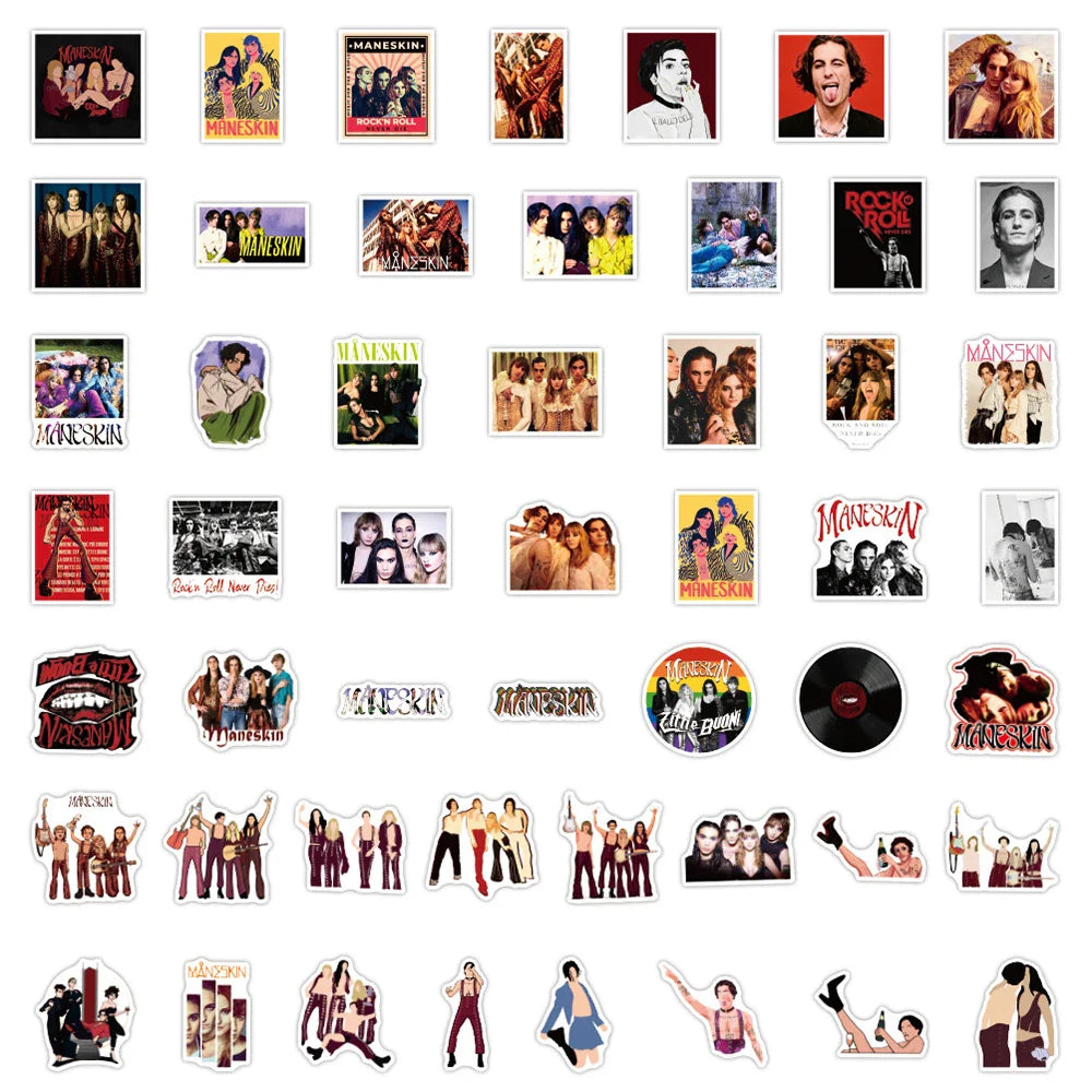10/30/50PCS Cool Rock Band Maneskin Stickers Skateboard Guitar Laptop Motorcycle Luggage Phone Bike Graffiti Decal Stickers Toys (ONLINE ORDER ONLY)