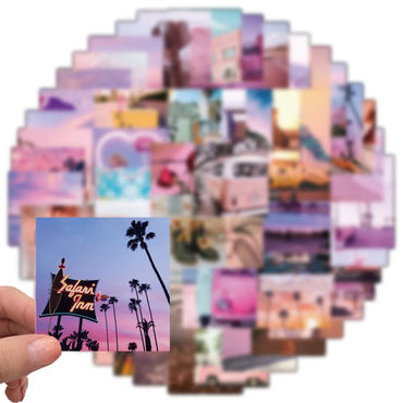 10/30/62pcs Pink Landscape Aesthetic California Sunshine Sticker Packs (ONLINE ORDER ONLY)
