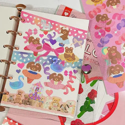 Laser Retro Bear Stickers Scrapbooking Decorative Sticker Korean DIY Diary Album Stick Label Kawaii Stationery (ONLINE ORDER ONLY)