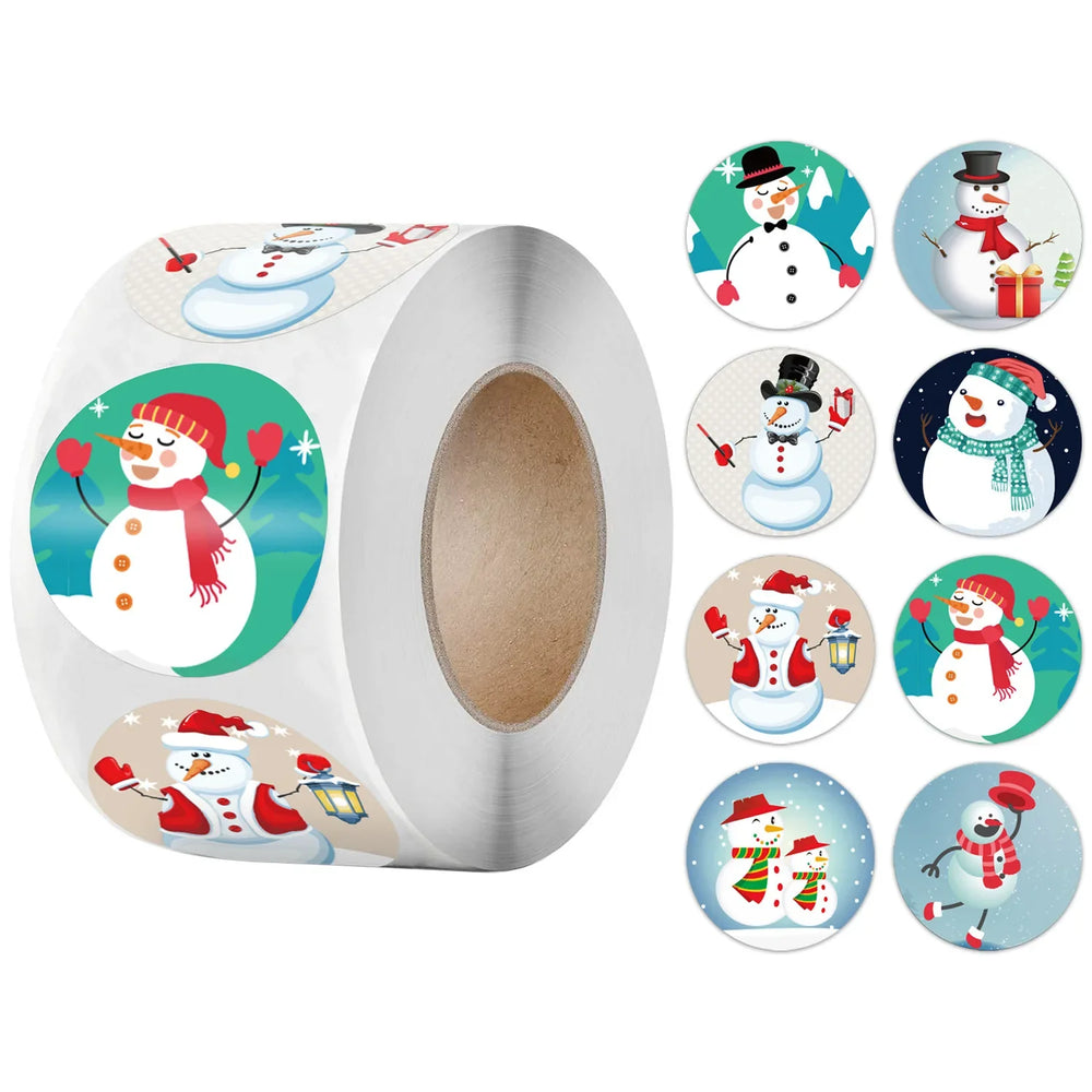 2020 New Christmas Stickers 100-500pcs Christmas Tags/Happy Holidays with 6 snowmen Sticker label (ONLINE ORDER ONLY)