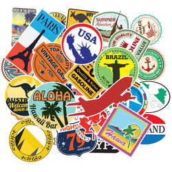 100 Pcs Travel Map Logo PVC Waterproof Stickers for Suitcase, Car, Guitar, Skateboard (Online Order Only)