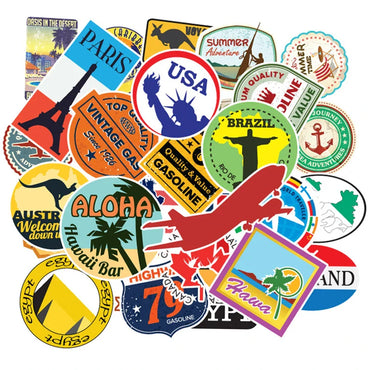 100 Pcs Travel Map Logo PVC Waterproof Stickers for Suitcase, Car, Guitar, Skateboard (Online Order Only)