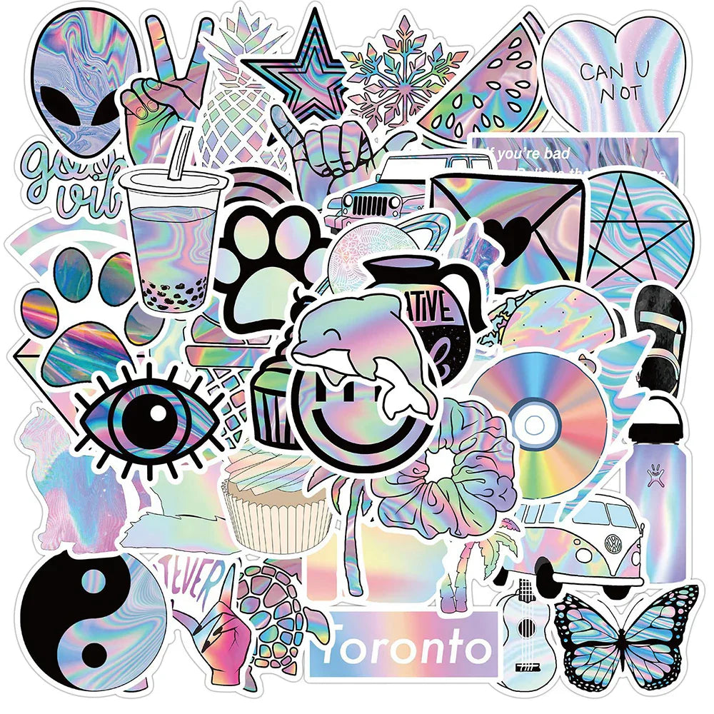 Holographic Laser Stickers 10/30/50PCS Waterproof Decals for Laptop Guitar Luggage Fridge Toy (ONLINE ORDER ONLY)