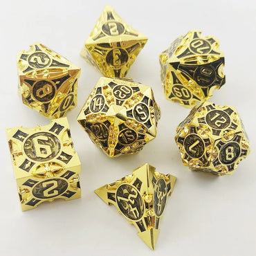 Gold w/black Barbed Strengthened Metal 7-Dice Set | Metal DND Dice (Online Only)