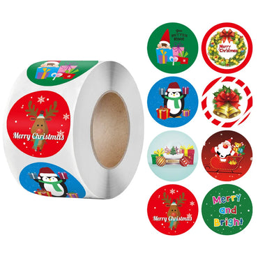 100-500Pcs Kraft Paper Round Labels Christmas Gift Sticker Xmas Tree Candy Box New Year Packaging Bag Christmas Decorations (Online Order Only)