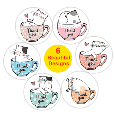 100-500pcs Thank You Cats Stickers For Kids Reward Stickers Thanksgiving Labels Toys 6 Beautiful Designs Stationery stickers (ONLINE ORDER ONLY)