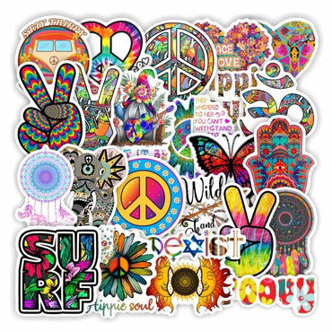 Retro Hippie Stickers Pack - Love Peace Decals for Car, Laptop, Luggage, Skateboard, Diary (ONLINE ORDER ONLY)