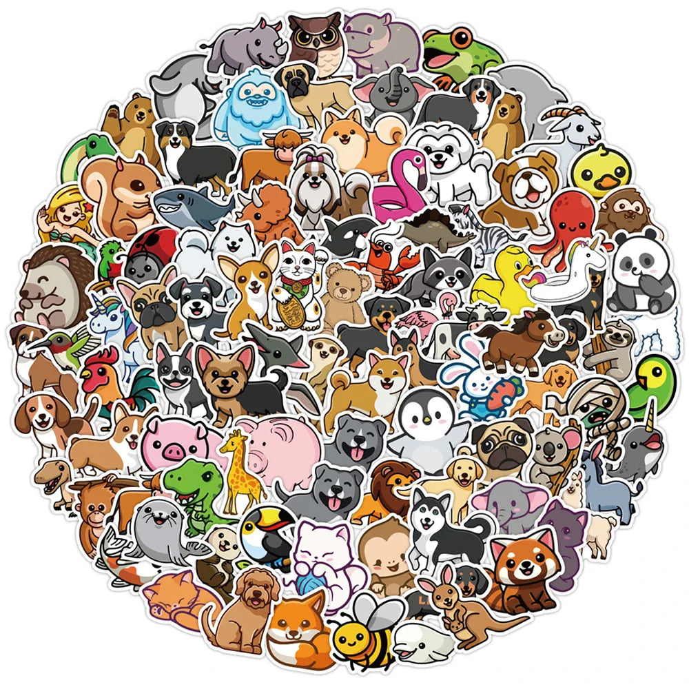 Cute Cartoon Animal Stickers for Kids - Motorcycle, Luggage, Guitar, Skateboard, Graffiti Decals (10/30/50/100PCS) (ONLINE ORDER ONLY)