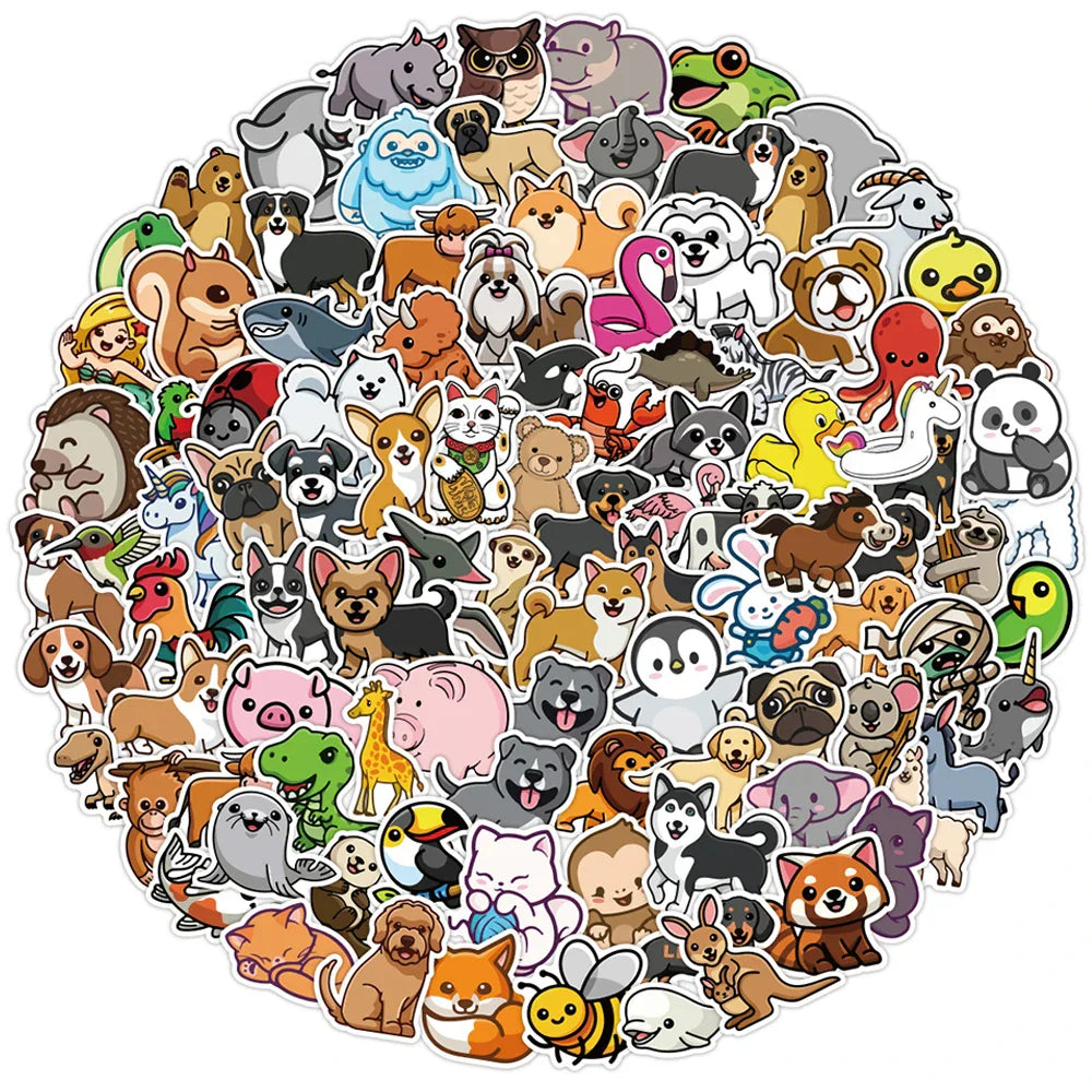 Cute Cartoon Animal Stickers for Kids - Motorcycle, Luggage, Guitar, Skateboard, Graffiti Decals (10/30/50/100PCS) (ONLINE ORDER ONLY)