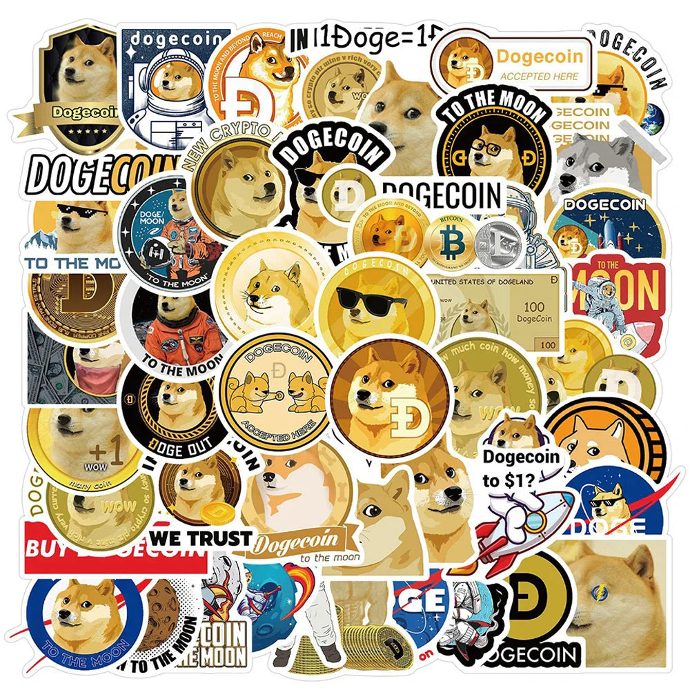 Bitcoin & Dogecoin Stickers Pack: Laptop, Motorcycle, Guitar, Phone, Car, Anime Graffiti Decals (Online Order Only)
