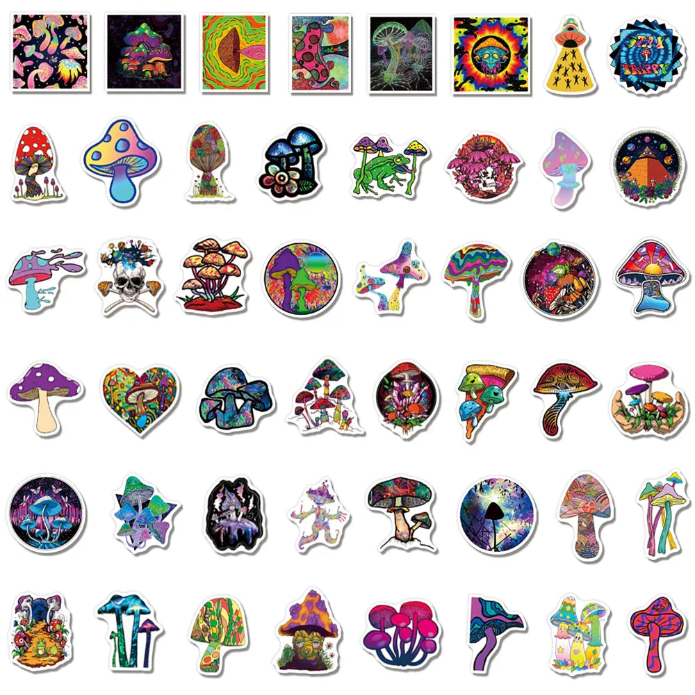 50/100PCS Psychedelic Mushroom Graffiti Stickers for Laptop Motorcycle Skateboard Art Fantasy Aesthetics Decals Waterproof Decor (ONLINE ORDER ONLY)