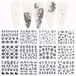 12PCS Black Nail Stickers 3D Flower Leaf Necklace Gel Decals Manicure Design (ONLINE ORDER ONLY)