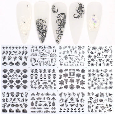 12PCS Black Nail Stickers 3D Flower Leaf Necklace Gel Decals Manicure Design (ONLINE ORDER ONLY)