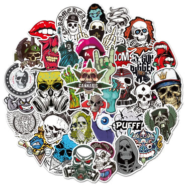 10/30/50PCS Terror Series Skull Graffiti Stickers Guitar Laptop Skateboard Luggage Phone Bike Waterproof Cool Stickers Kid Toy (Online Order Only)
