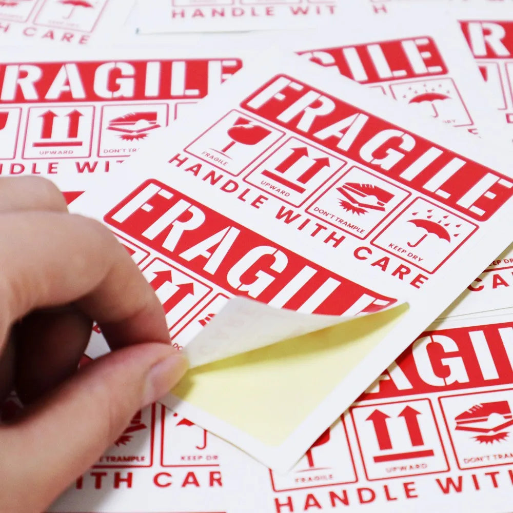 50pcs Red Fragile Reminder Warning Stickers 8x5cm "Handle With Care" Label Stickers For Fragile Express Parcels Packages (Online Order Only)